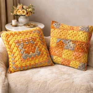 Handmade Crochet Throw Pillow Covers – Luxury Boho Neutral Decor (Set of 2)